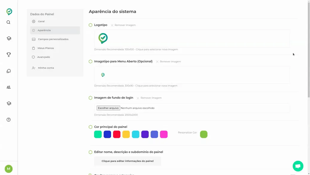 Gravação ativando Mostrar Disponibilidade do Curso