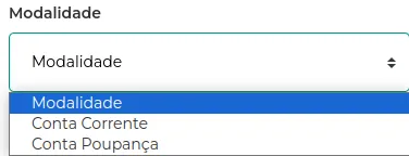 Seleção da modalidade, conta corrente ou poupança