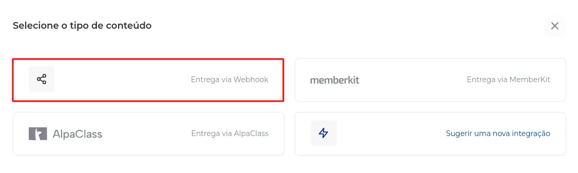 Opção Webhook