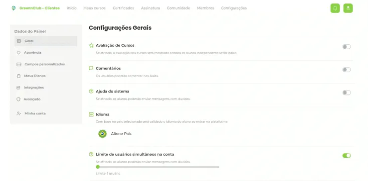 Gravação abrindo a aba Aparência