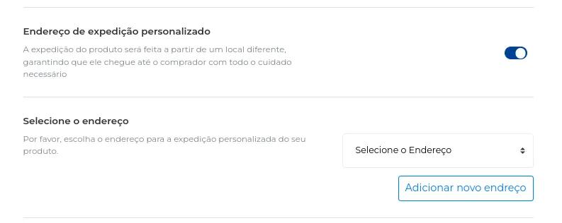 Opção de expedição por outro endereço