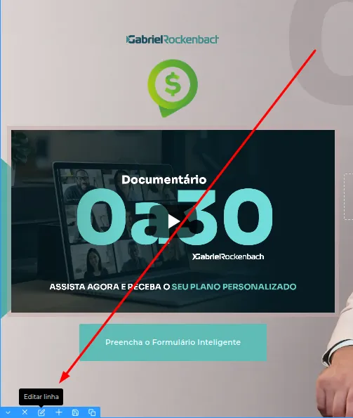 Tela do passo: Para inseirir um fundo na sua página você pode entrar na edição da Linha, lá você encontra o Fundo