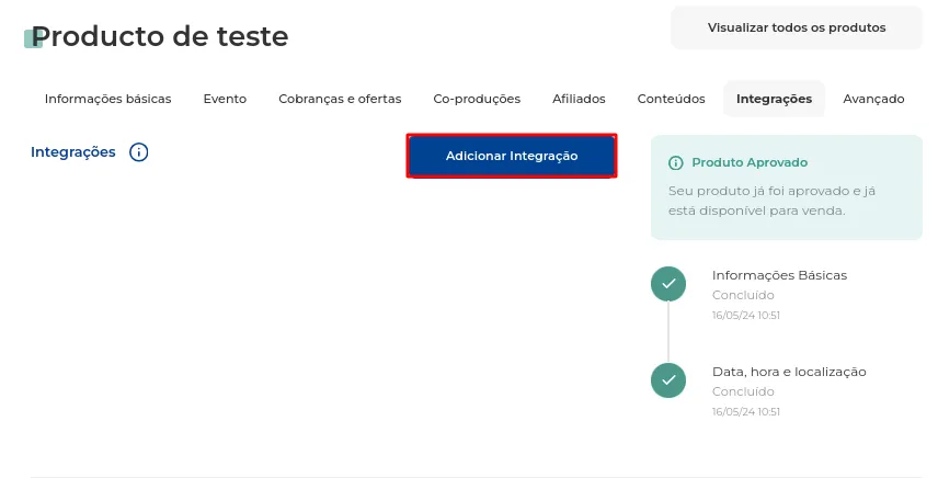 Tela da Greenn Sales: Clique em Integrações e depois em Adicionar integração