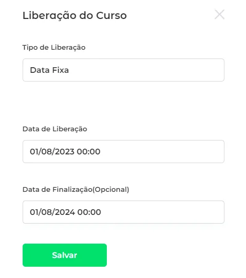 Campos de data fixa de início e fim