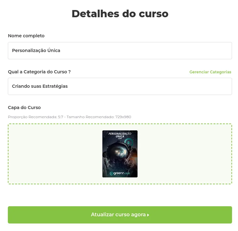 Botão Salvar o Curso