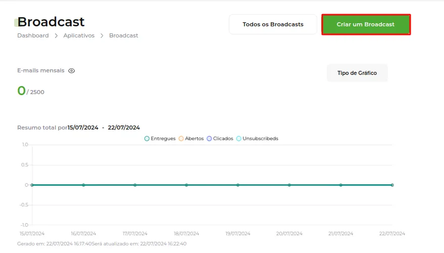 Botão Criar um broadcast