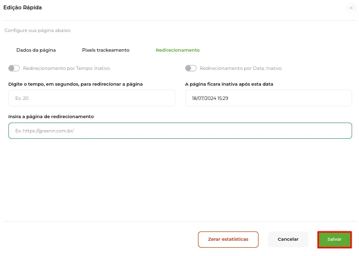 Tela do passo: Após adicionar todas as informações necessárias, basta clicar em Salvar