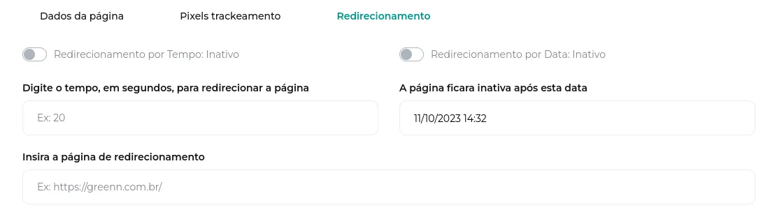 Tela do passo: Agora você poderá realizar duas formas de redirecionamento, sendo elas