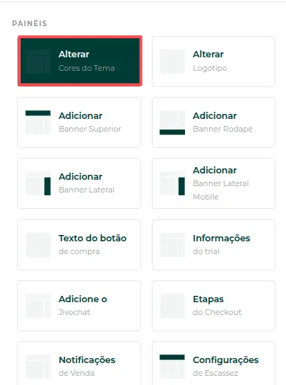 Seletor de cores do tema do checkout