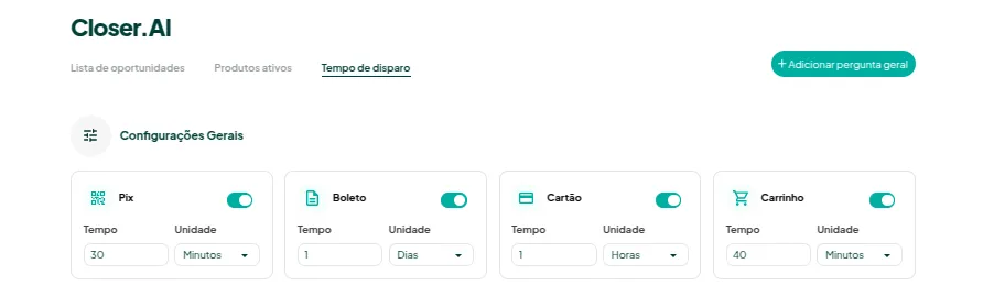Exemplo de alteração do tempo de disparo