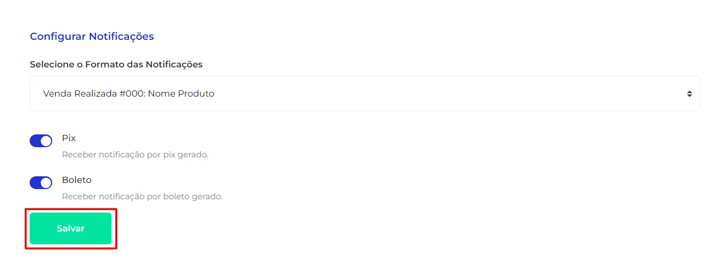 Botão Salvar das configurações de notificação