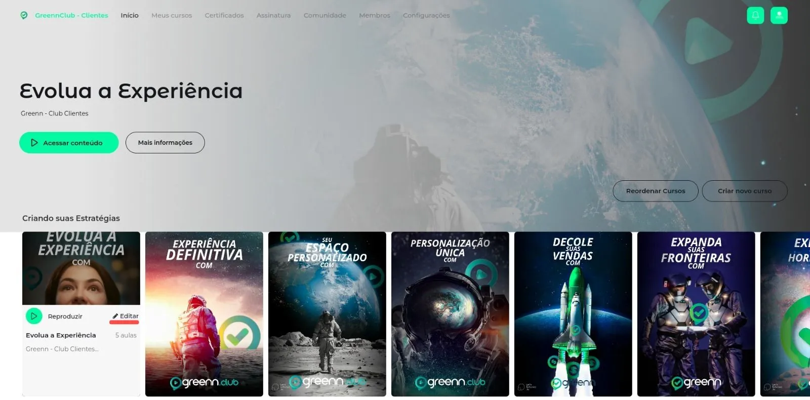 Curso com a opção de edição