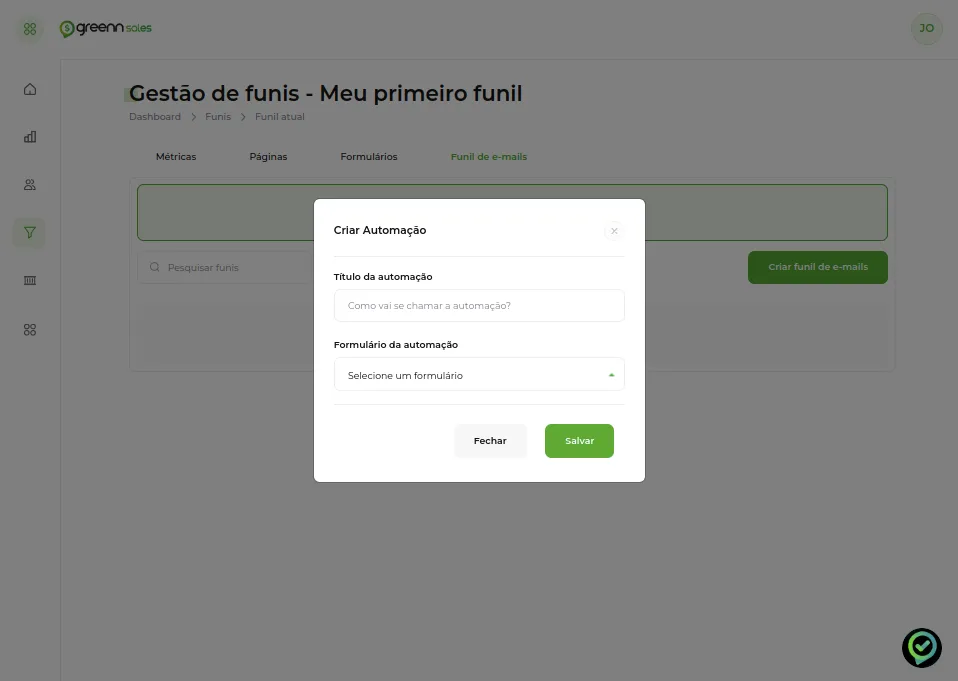Campos de título e formulário da automação