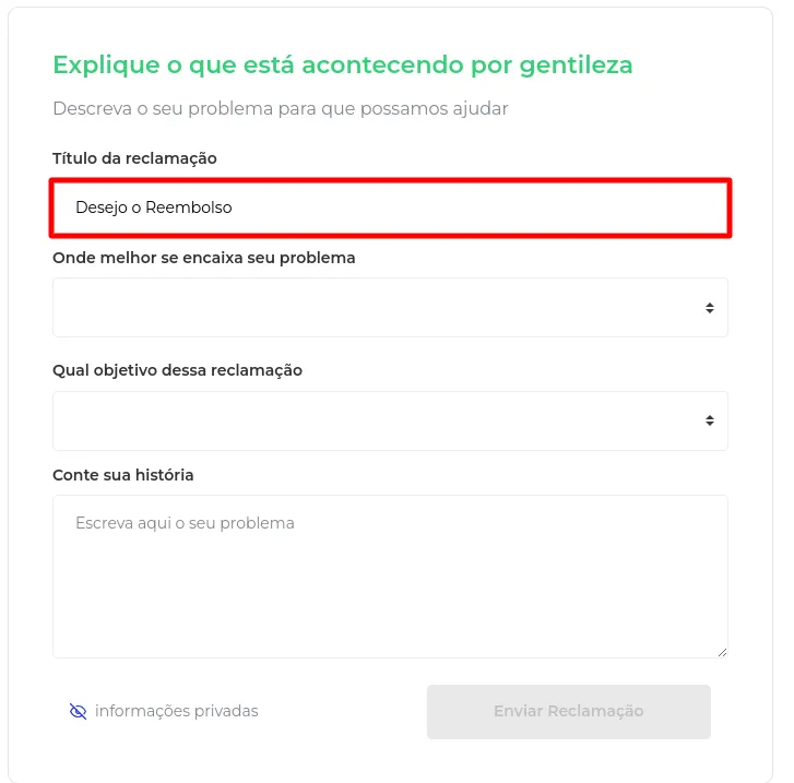 Campo de título da reclamação