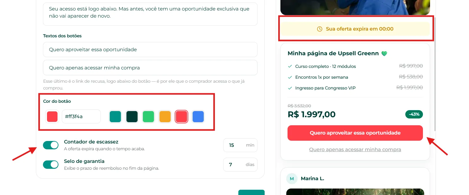 Opção do contador de escassez