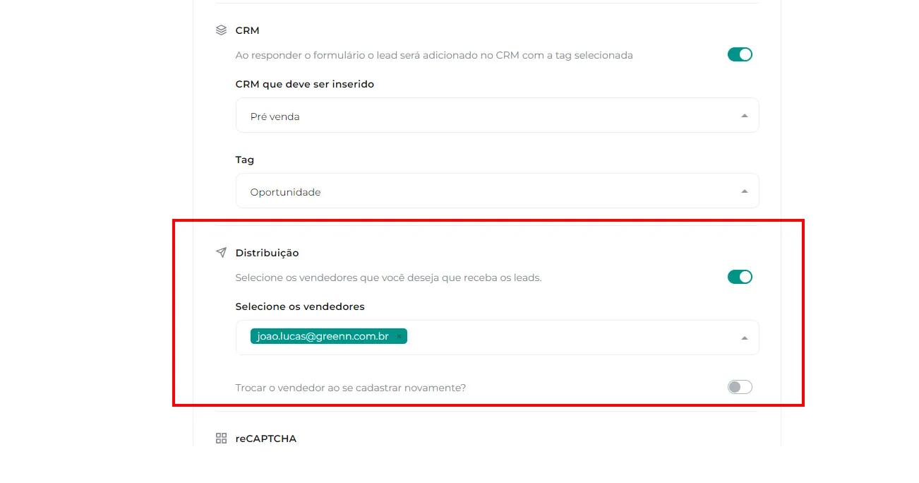 Opção de ativar a distribuição para os usuários e salvar o formulário