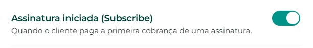 Opção de envio do evento Subscribe