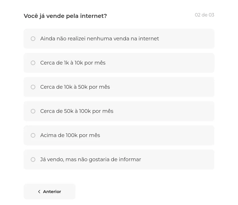 Pergunta se você já realiza vendas