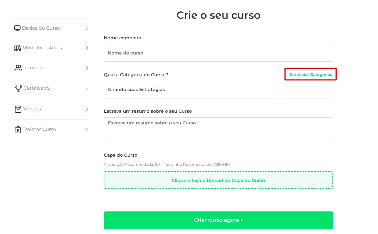 Botão Gerenciar Categorias