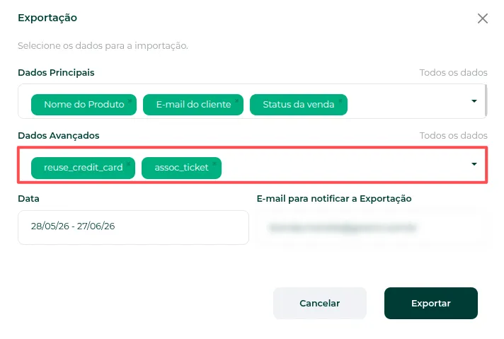 Campo Dados Avançados com as UTMs