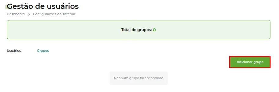 Tela do passo: Clique em Grupos e logo após em Adicionar Grupos
