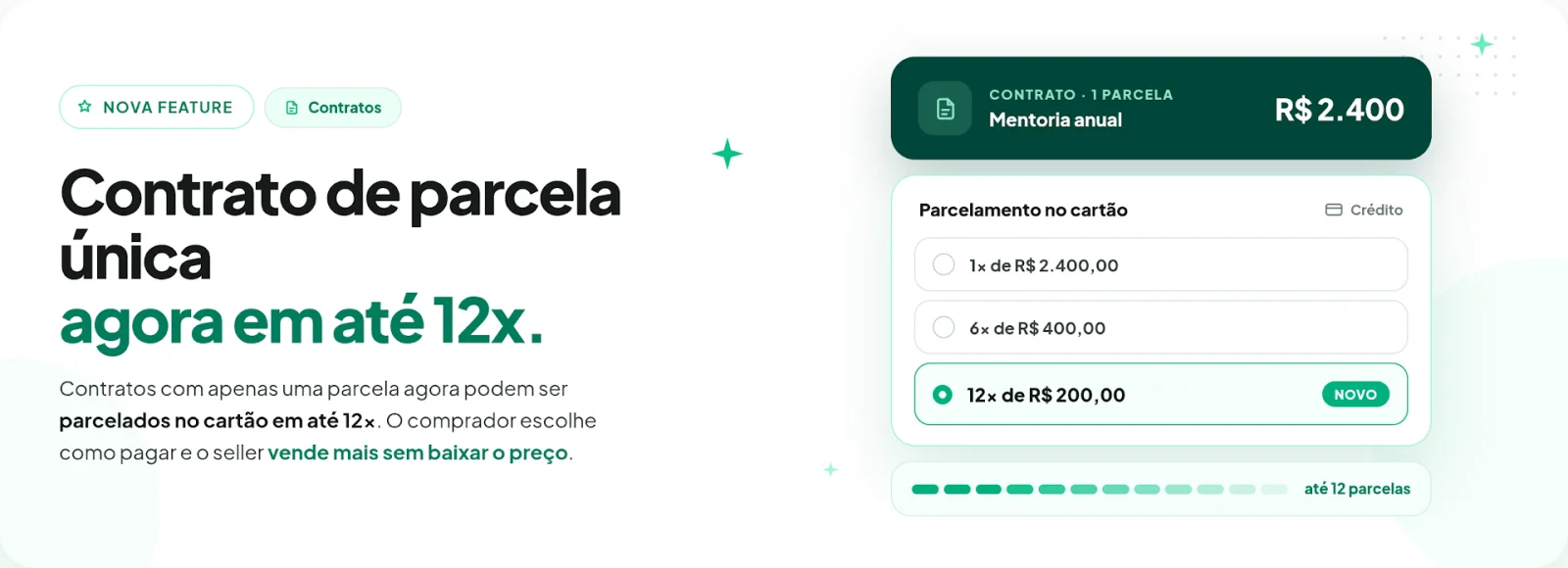 Contrato de parcela única de R$ 2.400: o comprador escolhe entre 1x, 6x ou 12x no cartão