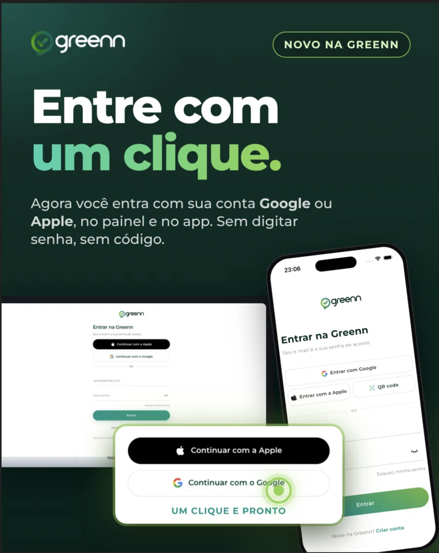 Os botões Continuar com o Google e Continuar com a Apple na tela de entrada do painel e do app