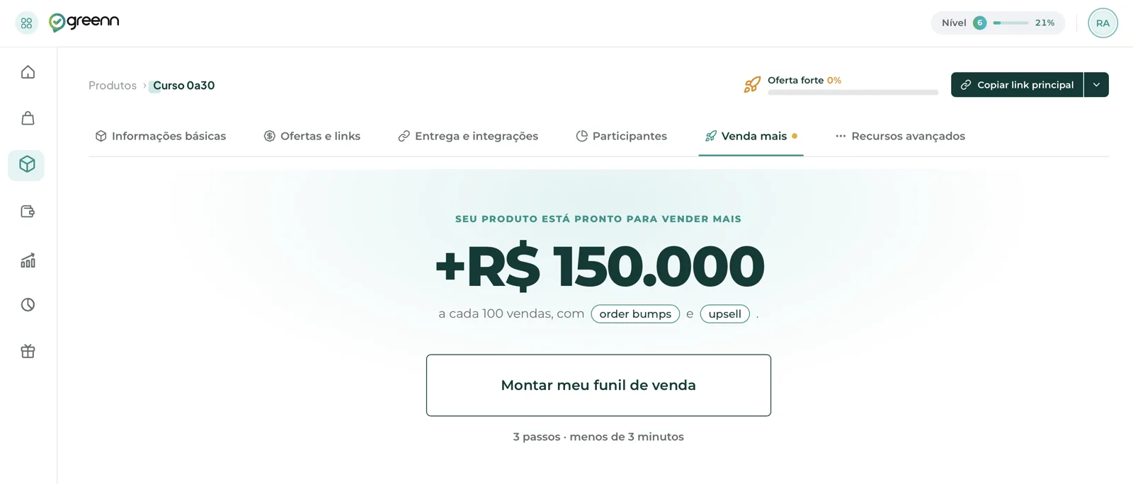A entrada do Venda Mais: o medidor Oferta forte no topo e o ganho estimado a cada 100 vendas